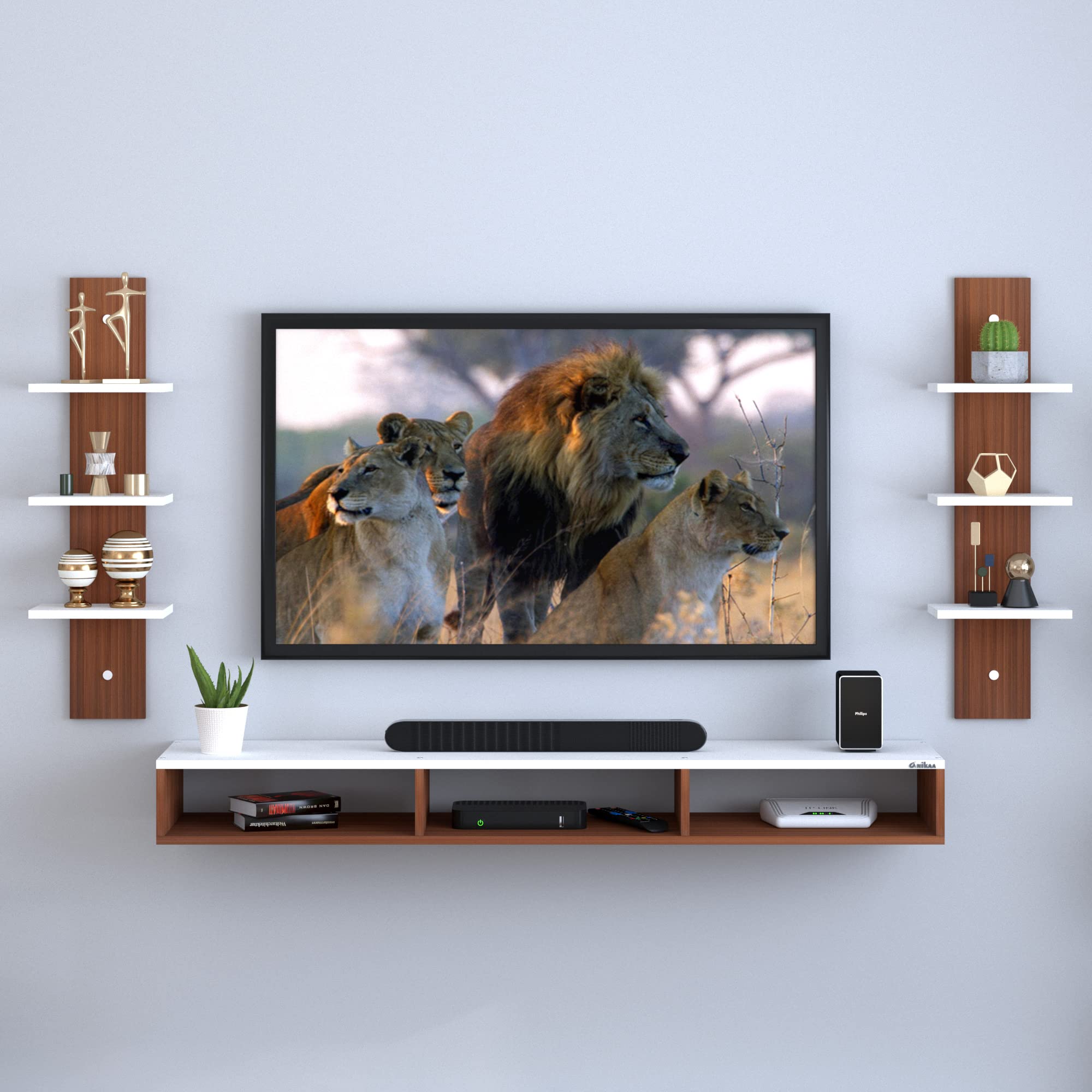Anikaa Carlet Engineered Wood Wall Mount TV Unit/TV Stand/Wall Set